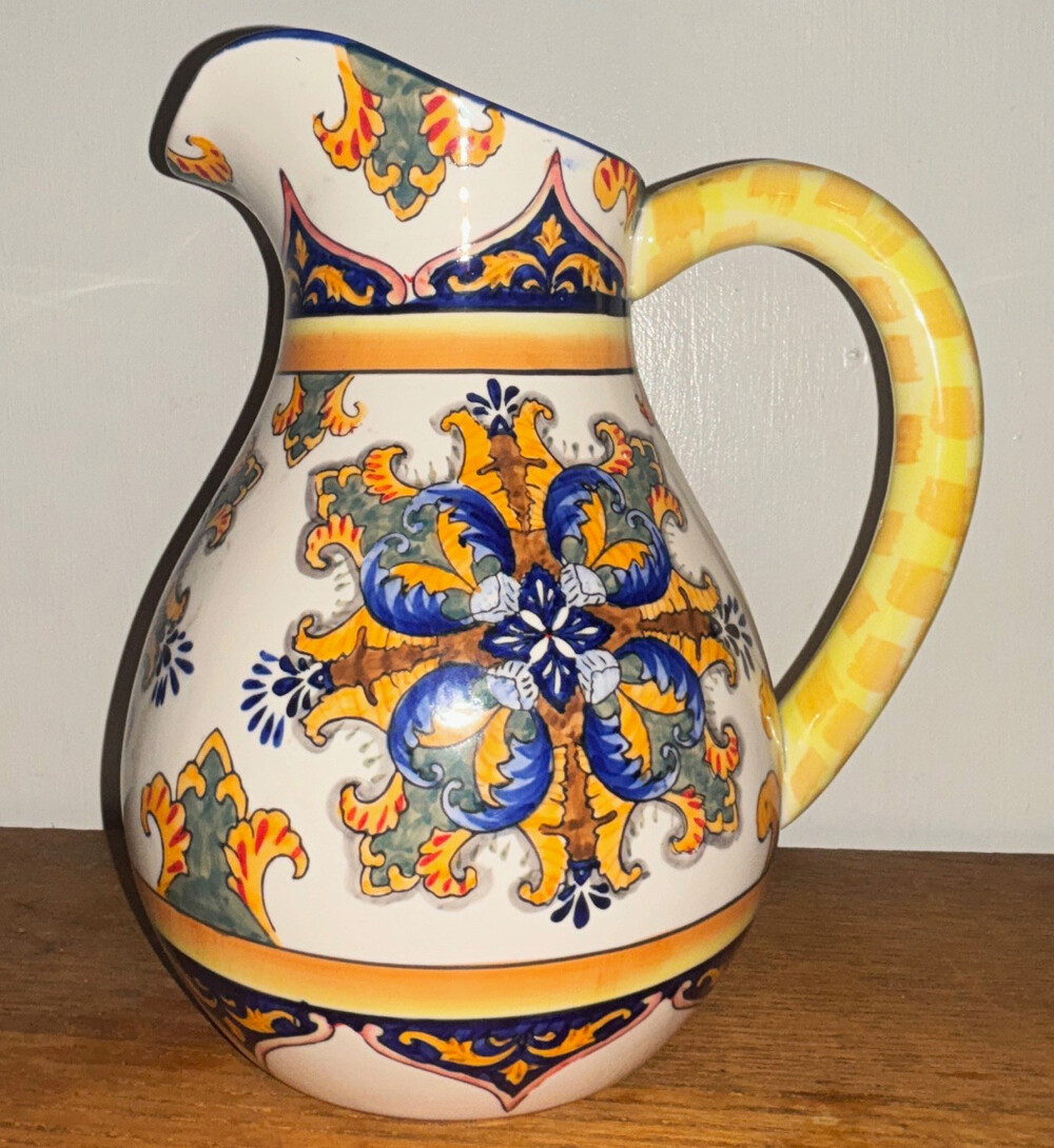 I. Godinger & Co. Ceramic Floral Pitcher, Multicolor Glossy Pottery, 1 Qt